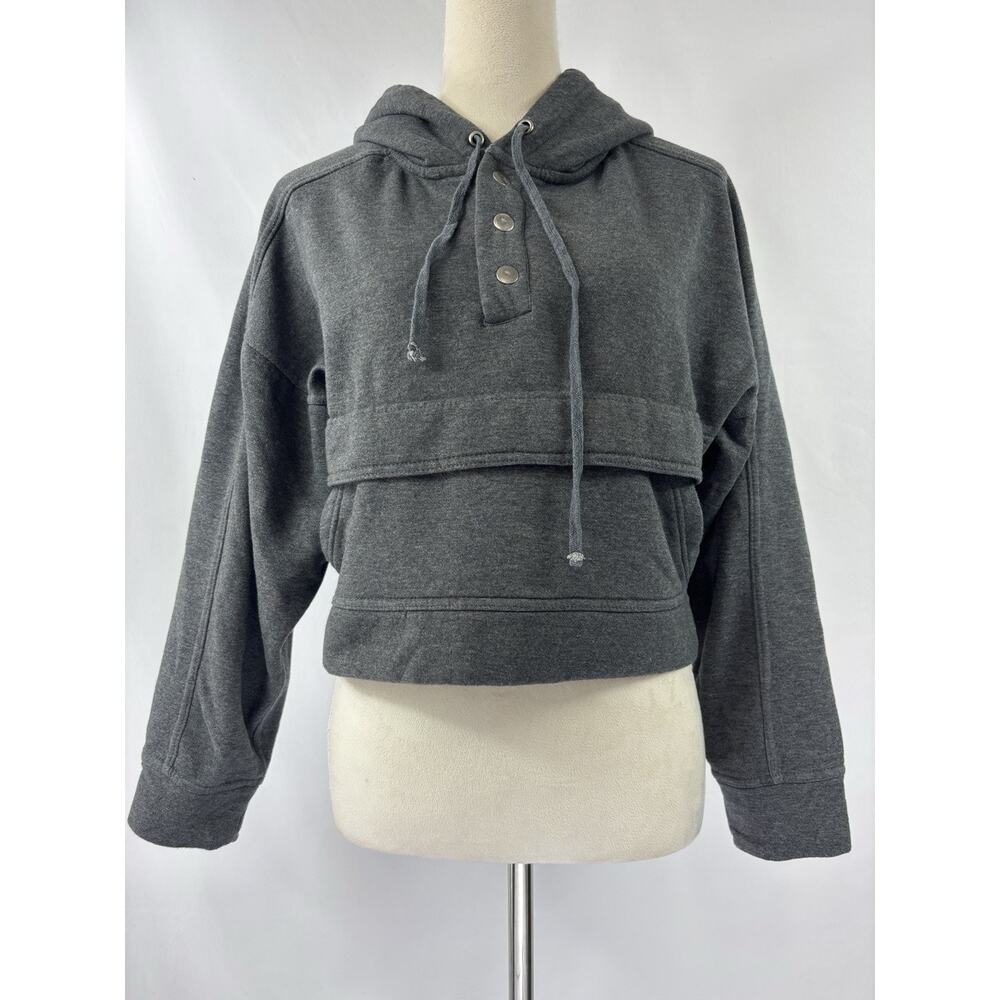 Daily Practice Anthropologie Cropped Hoodie Dark Grey XS Long Sleeve Henley
